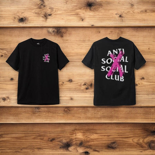 Anti Social Club 'Pink X Print on Black Shirt'
