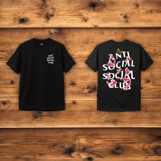 Anti Social Club 'Flower Print on Black Shirt'